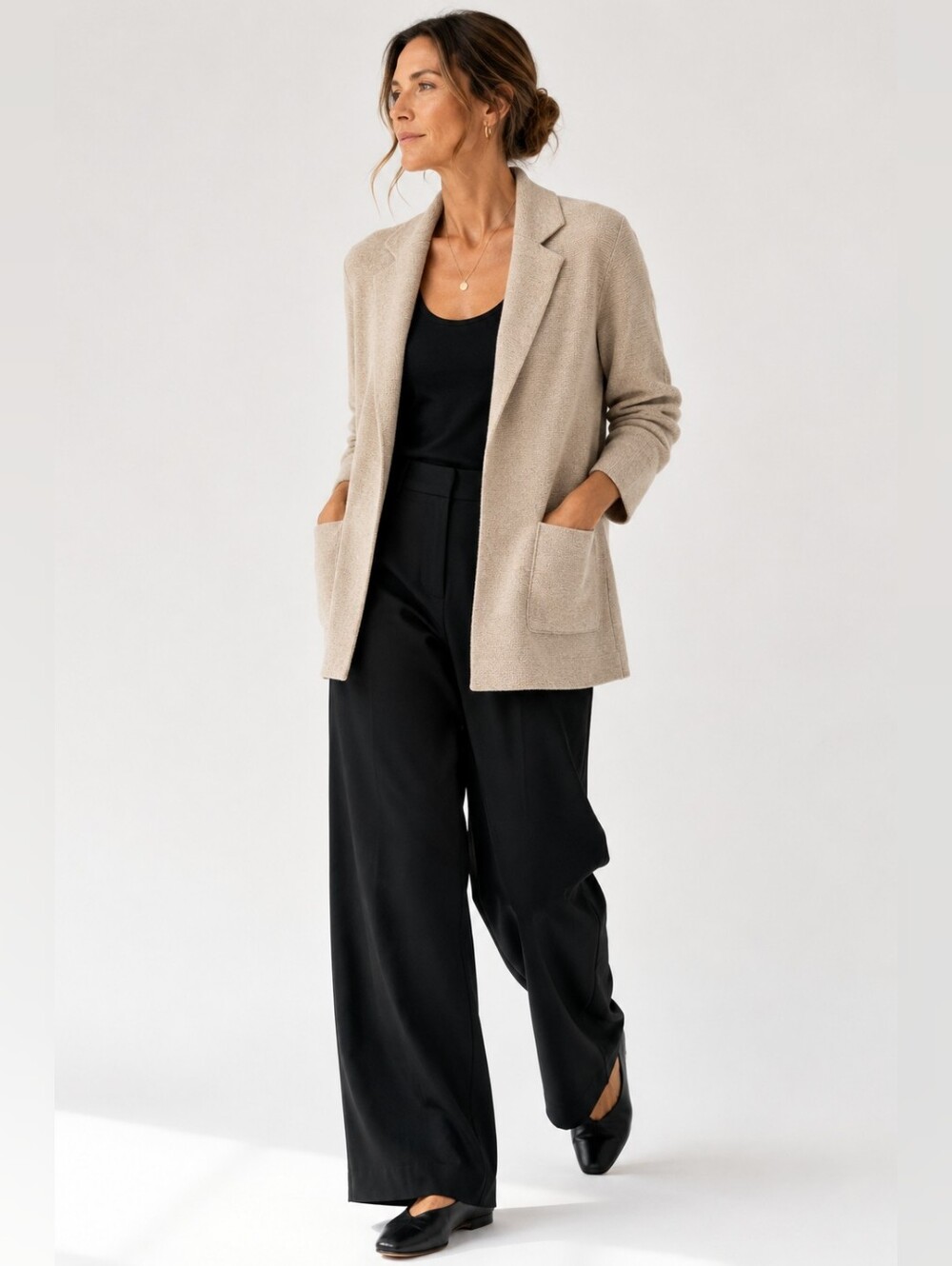 Eileen Fisher 100% Wool Open Front Notch Collar Cardigan Jacket M